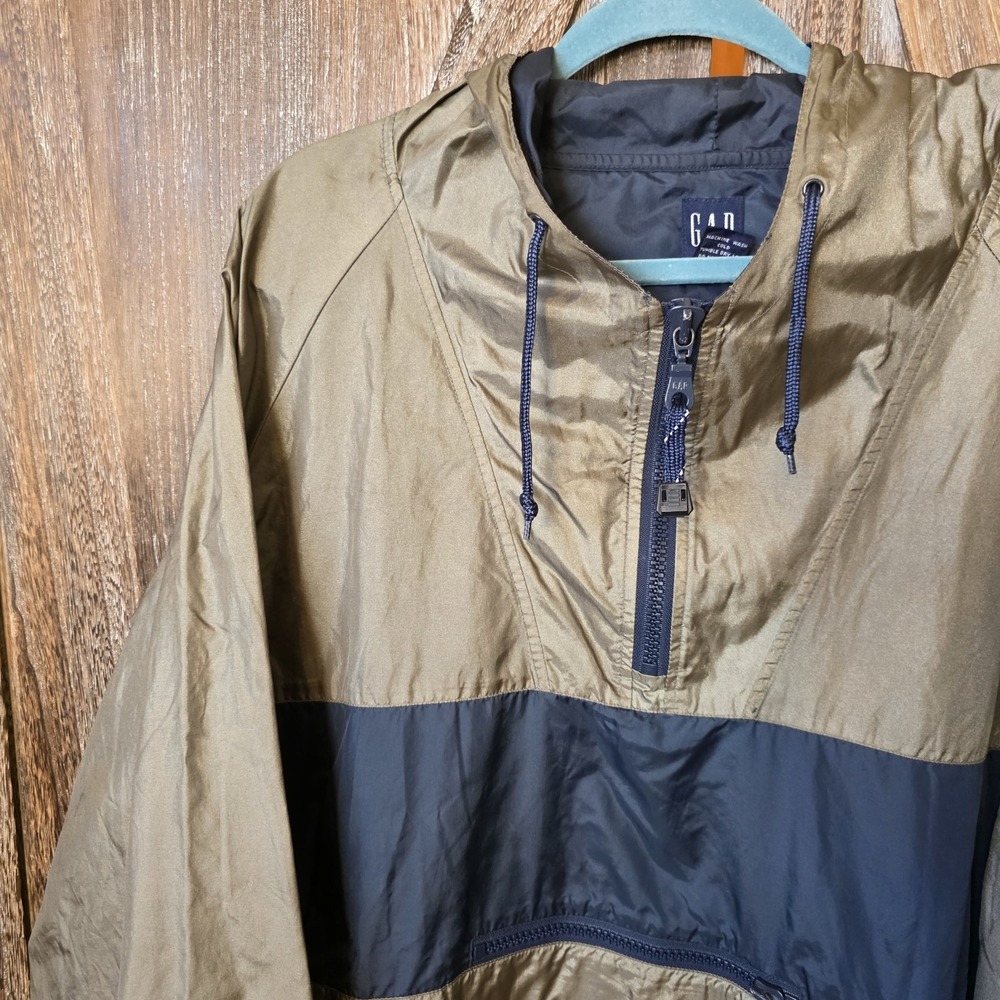 GAP Jacket Adult Size XL Green & Navy Kangaroo Pocket Lightweight Windbreaker - Picture 2 of 6